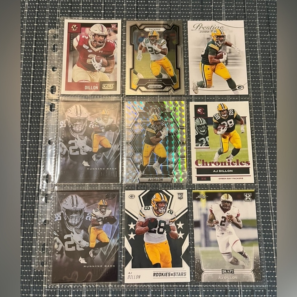🏈 AJ Dillon, Lot of 9 NFL Football Trading Cards, Green Bay Packers